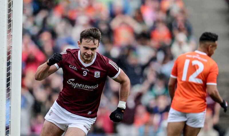 Galway's Cillian McDaid celebrates scoring a goal against Armagh. Photograph: Dan Sheridan/Inpho