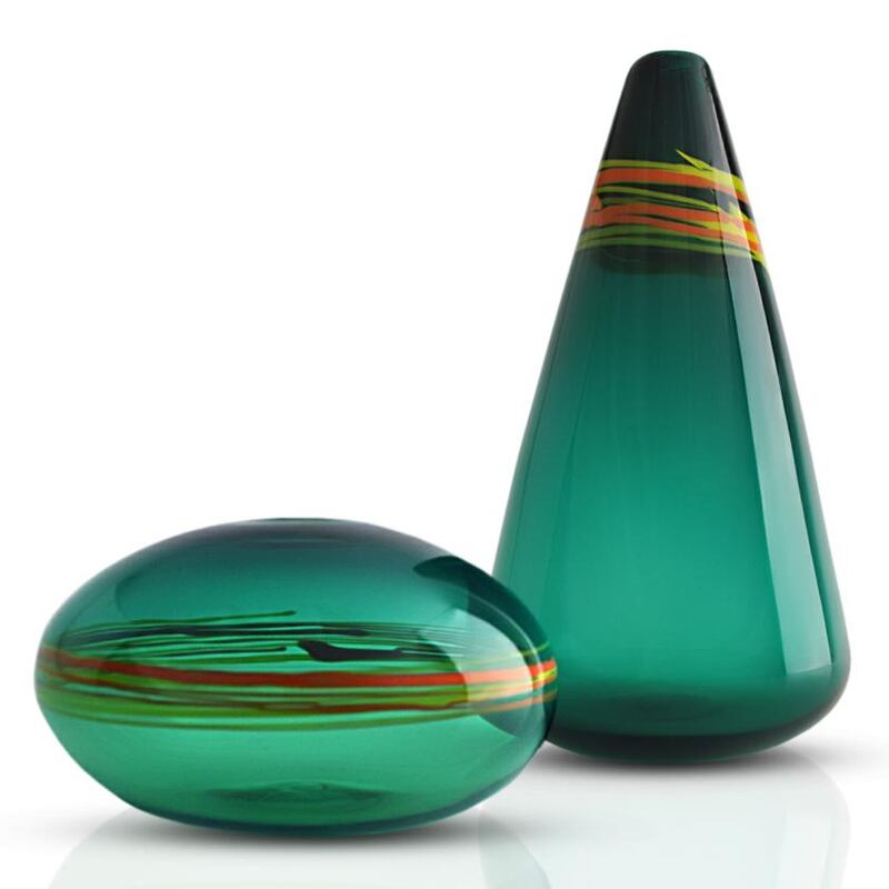 Aoife Soden’s braided glass work, pill form, €95, and tall vase, €170, from So Fine Art Editions