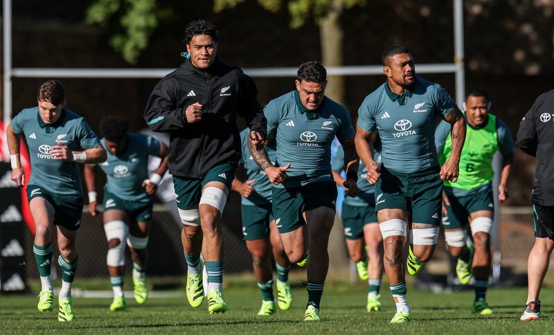 New Zealand squad training in advance of the game against Ireland. Photograph: Inpho