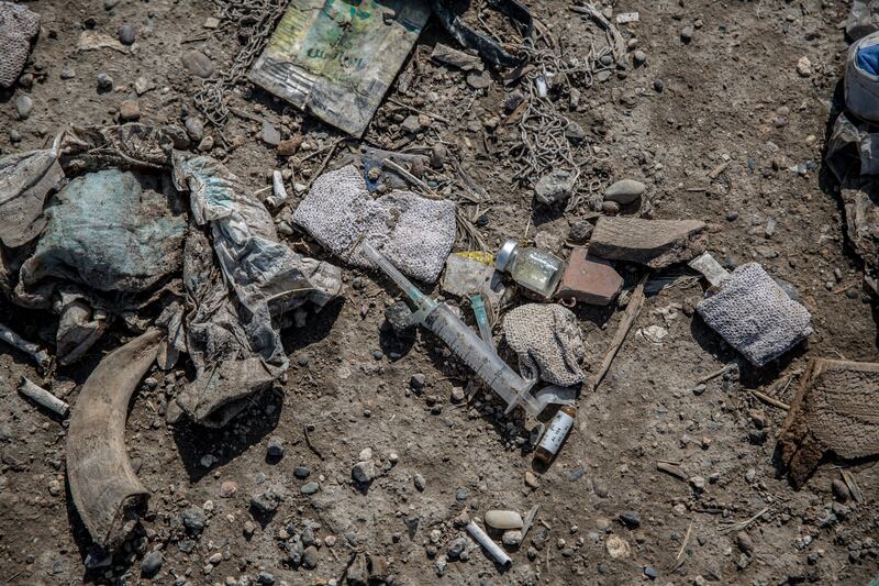 Medical waste at an illegal dump in Raqqa. Photograph: Sally Hayden