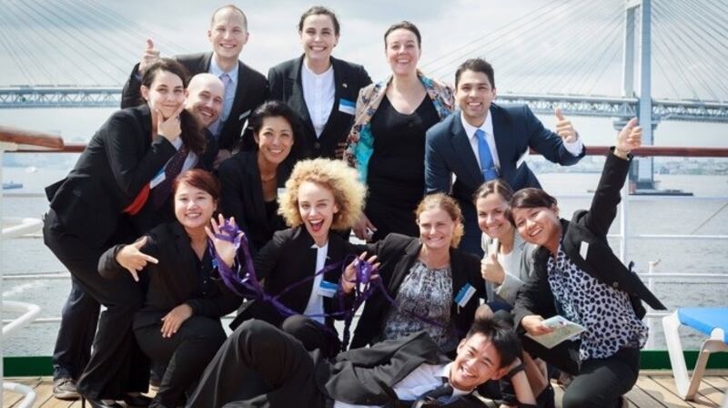 Lisa Wynne (centre back) with the Peace Boat language team.