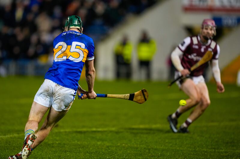 Darragh Stakelum of Tipperary scores a goal against Galway at Semple Stadium on Saturday. Photograph: James Lawlor/Inpho