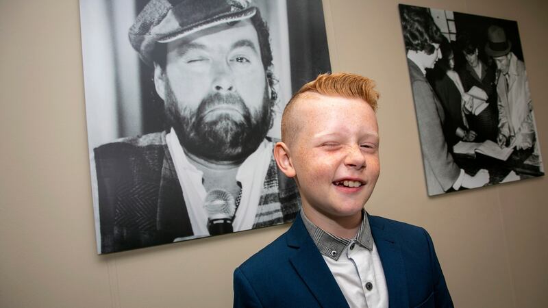 The late Brendan Grace’s  grandson James Gillespie (11)  at The Wall of Fame at Shannon Airport on Tuesday. Photograph: Arthur Ellis.