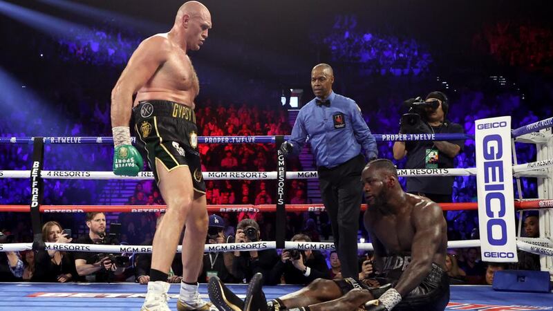 Deontay Wilder on the canvas during the fifth round of his defeat to Tyson Fury. Photograph: Al Bello/Getty