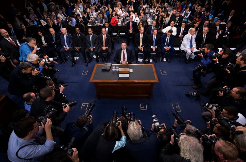 James Comey, former director of the FBI, during a hearing on Capitol Hill in Washington in 2017. Photograph: Doug Mills/New York Times
                      