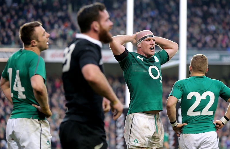 Ireland's Tommy Bowe and Paul O'Connell dejected after Ryan Crotty's late try for the All Blacks in 2013. Photograph: James Crombie/Inpho