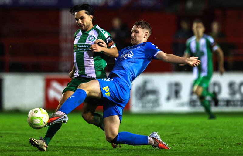 Waterford’s Kyle White in action against Bray's Sean Brennan. Photograph: Ryan Byrne/Inpho