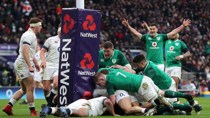 Ireland’s CJ Stander  scores his Ireland’s second try. Photograph: Gareth Fuller/PA Wire.