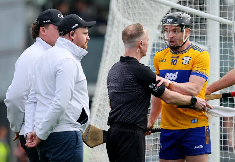 Clare’s Tony Kelly appeals for a penalty against Limerick. Photograph: Ryan Byrne/Inpho 