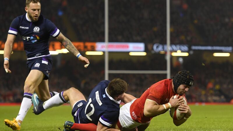 Leigh Halfpenny’s second try against Scotland was indicative of how Wales are hunting much earlier for space than in previous years. Photograph: Stu Forster/Getty Images