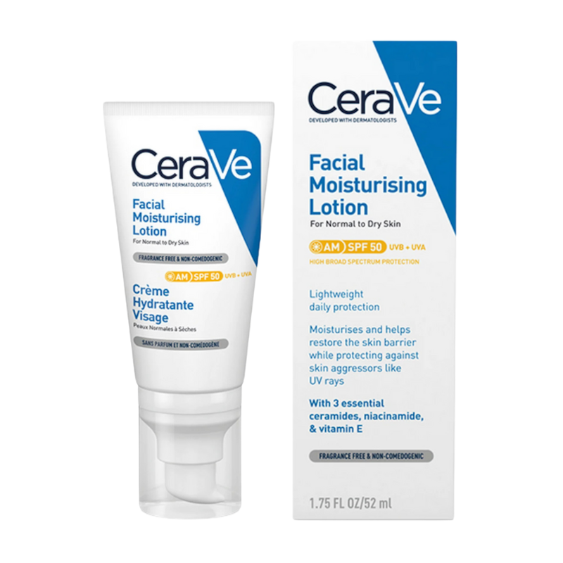 CeraVe AM Facial Moisturising Lotion SPF50 (€17.50 from millies.ie)