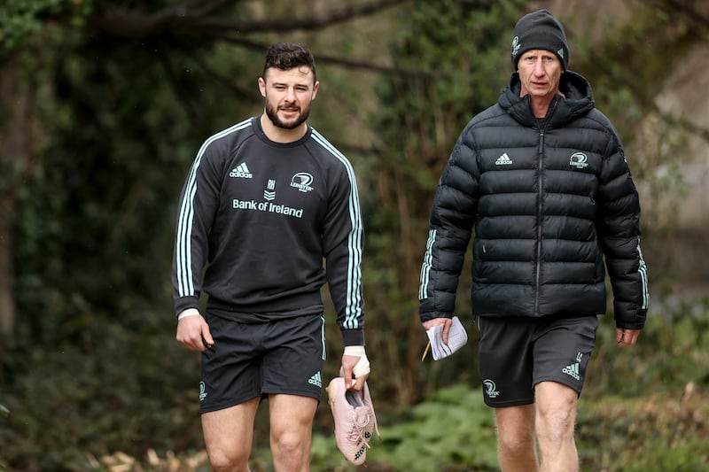 Robbie Henshaw and head coach Leo Cullen in training. Photograph: Ben Brady/Inpho