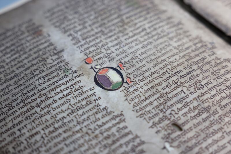 The 12th Century Book of Leinster held in the Library of Trinity College Dublin, which is on display as part of the Book of Kells experience from May 21st. Photograph: Dara Mac Dónaill







