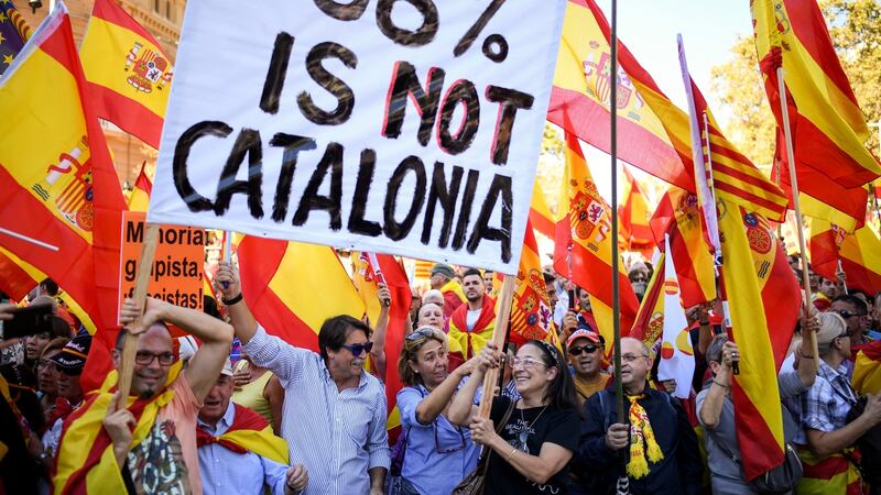 Pro-unity supporters take part in a demonstration in central Barcelona. Photograph: Jeff J Mitchell/Getty Images