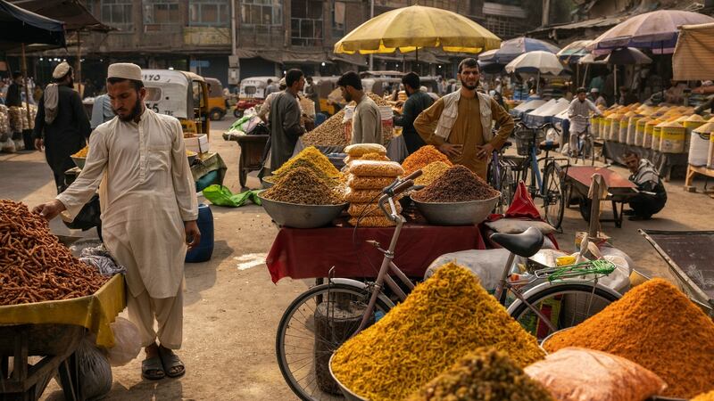 Vendors sell goods in an outdoor market in Jalalabad. Photograph: Victor J Blue/The New York Times