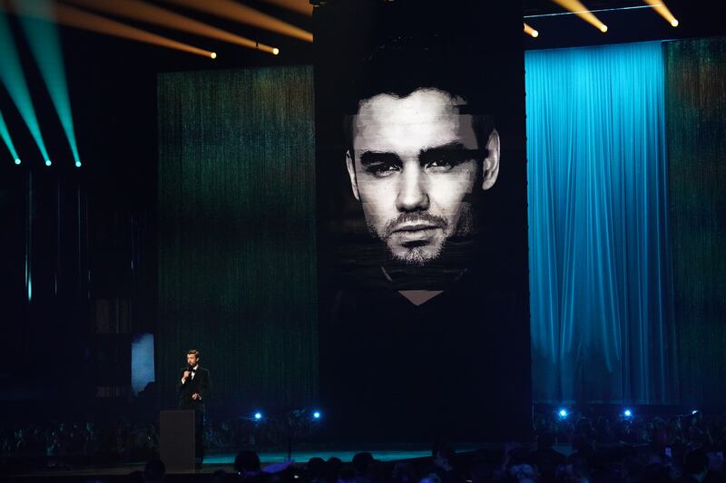 A video montage in memory of Liam Payne is played during the Brit Awards. Photograph: Lucy North/PA 