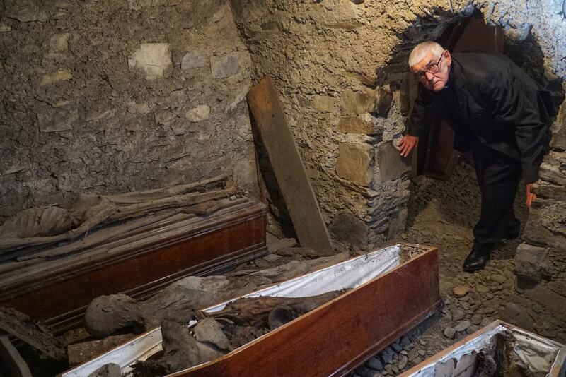 Archdeacon David Pierpoint in the crypt of St Michan’s Church where the remains of two bodies were damaged in a fire in 2024.  Picture: Enda O'Dowd