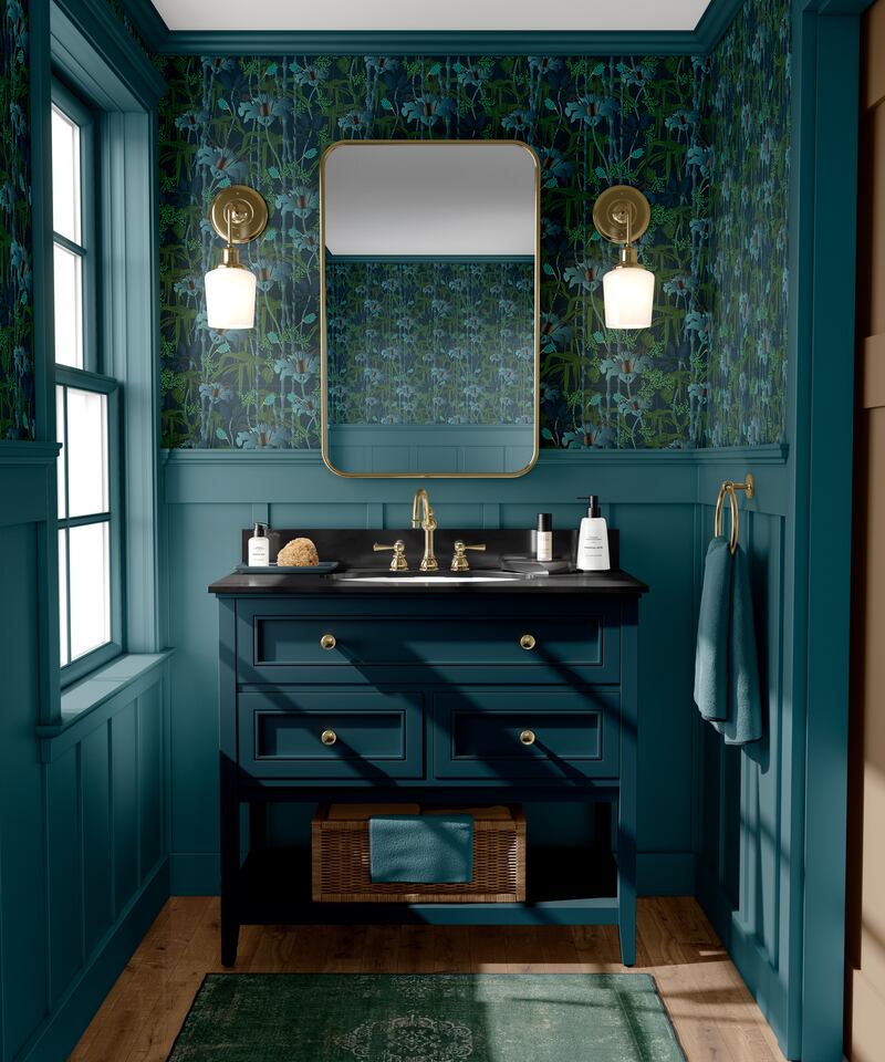 Electric Lagoon digitally-printed wallpaper in blue, available in coated matte finish or Mica featuring subtle highlights, thecuriousdepartment.com