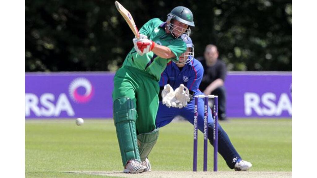 Ireland's John Mooney in action against Namibia in the ICC Intercontinental Cup One-Day International at Stormont in Belfast. Photograph: William Cherry/Inpho/Presseye