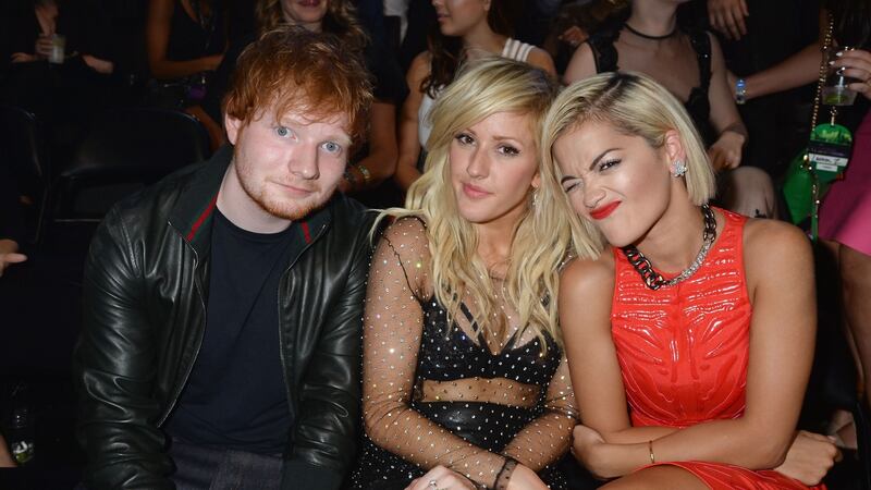 (L-R) Ed Sheeran, Ellie Goulding and Rita Ora at the 2013 MTV Video Music Awards in New York. Photograph:  Jeff Kravitz/FilmMagic for MTV/Getty Images