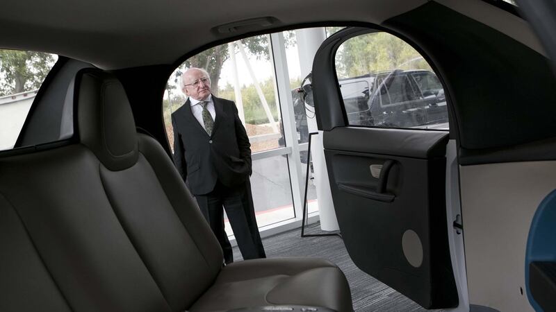 On his tour of the Google project,  President Higgins took great interest in Google’s driverless car, inspecting the exterior while his wife Mrs Sabina Higgins sat inside to check out the interior.
