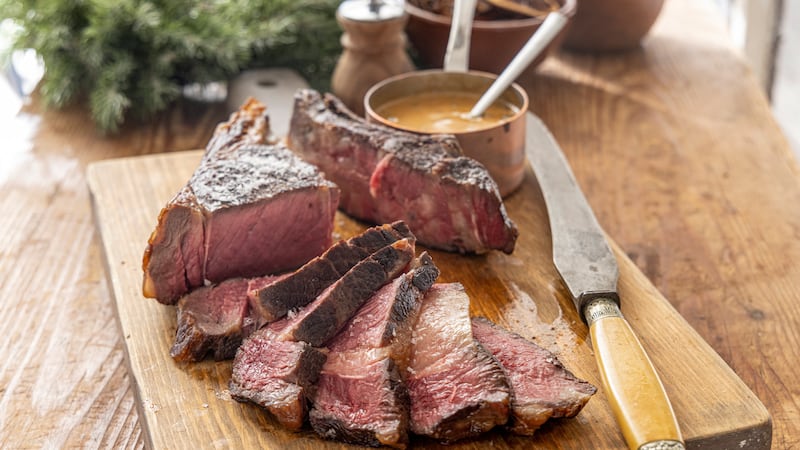 Mark Moriarty’s Christmas recipe for charred côte de boeuf with home-made peppercorn and brandy sauce