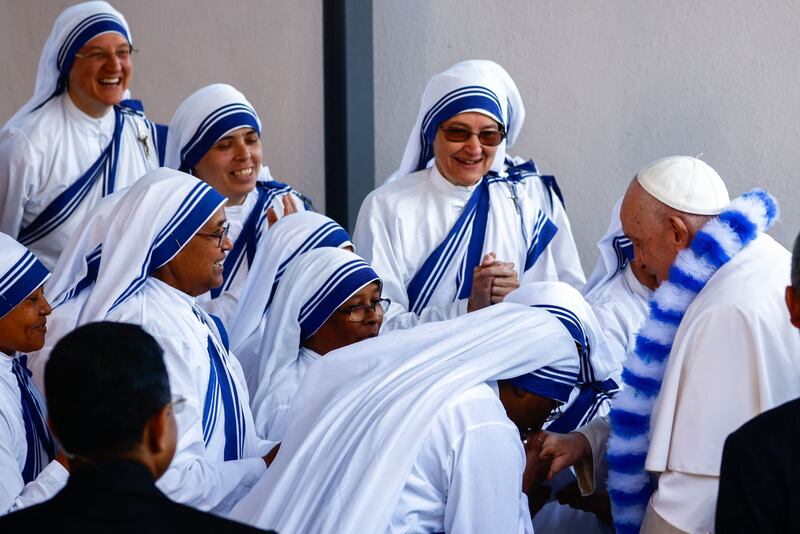 Pope Francis greeting nuns in Marseille, France in September 2023. Photograph: Yara Nardi/AFP via Getty Images