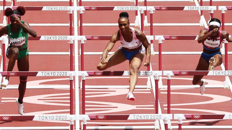 Jasmine Camacho-Quinn on her way to winning the women’s 100m hurdles/ Photo: Wu Hong/EPA