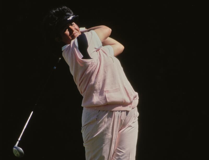 Nancy Lopez of the United States drives off the tee. Photograph: Ken Levine/Allsport/Getty