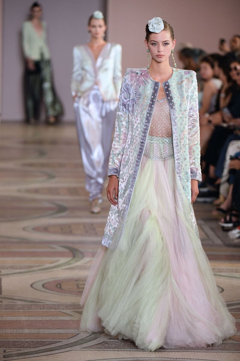 Paris Fashion Week: a Giorgio Armani design. Photograph: Christophe Archambault/AFP/Getty