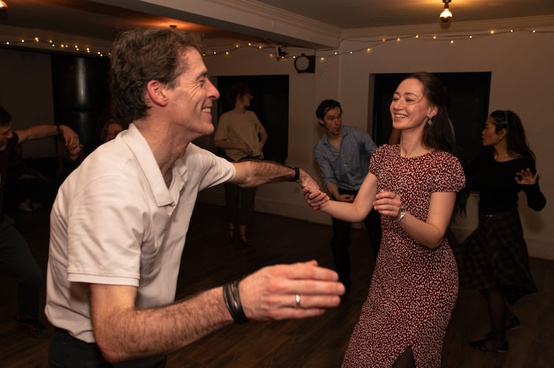 Swing dancers taking part in a social dance at Mind the Step cafe in Dublin city centre. Photograph: Natalia Campos