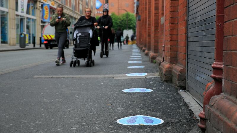 Social distancing markers on the pavement outside Penneys   on Henry Street in Dublin. Photograph: Gareth Chaney/Collins