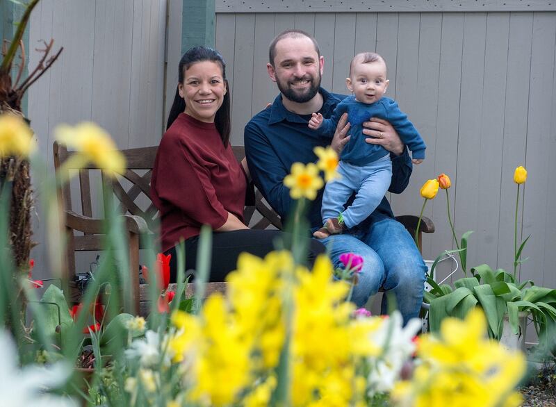 Patrick Keating with his wife, Eileen, and their six-month-old son: ‘We’d rather buy than rent again because moving is hell.’ Photograph: Dave Meehan