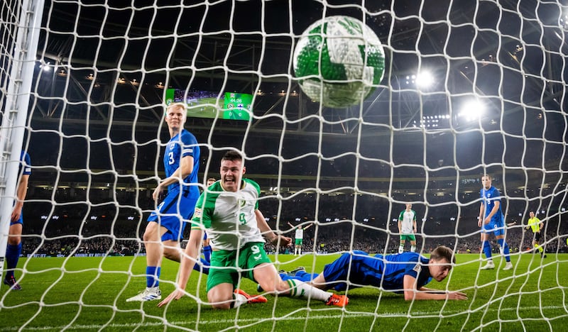 Evan Ferguson scores for Ireland against Finland last November. Photograph: Morgan Treacy/Inpho