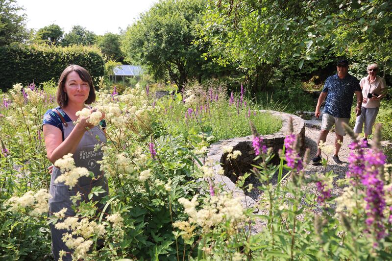 Cate King in the gardens at the Burren Perfumery. Photograph: Dara Mac Dónaill