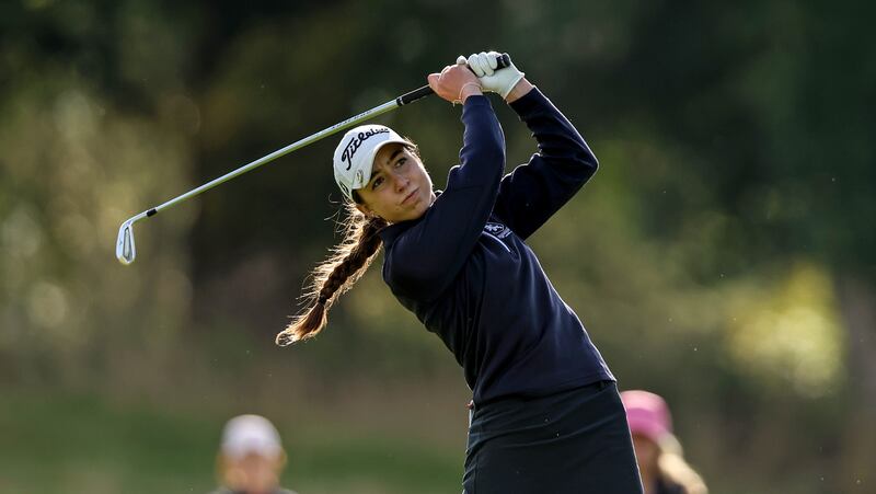 Teenage amateur Anna Abom teeing off on the 2nd hole in Carton House. Photograph: Ben Brady/Inpho