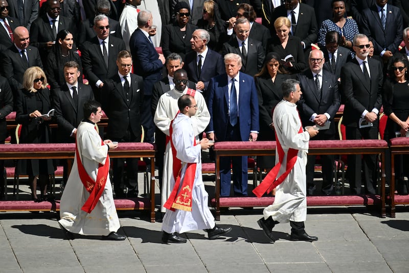 World leaders stand during late Pope Francis' funeral ceremony at St Peter's Square at the Vatican Photograph: Mandel NGAN / AFP