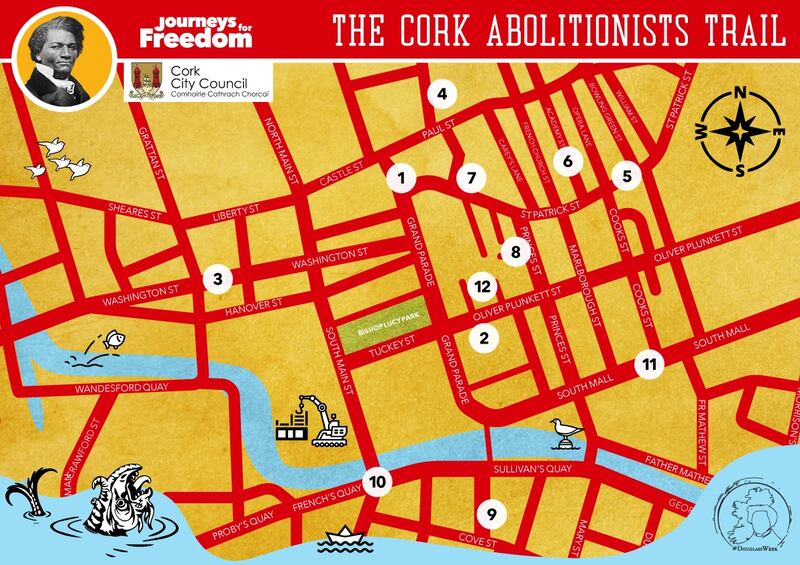 The Cork Abolitionists Trail identifying locations associated with Frederick Douglass’ visit.