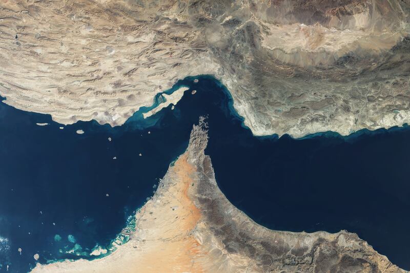 A satellite view of the Strait of Hormuz from January. Photograph: Gallo Images/Orbital Horizon/Copernicus Sentinel Data 2025/Getty
