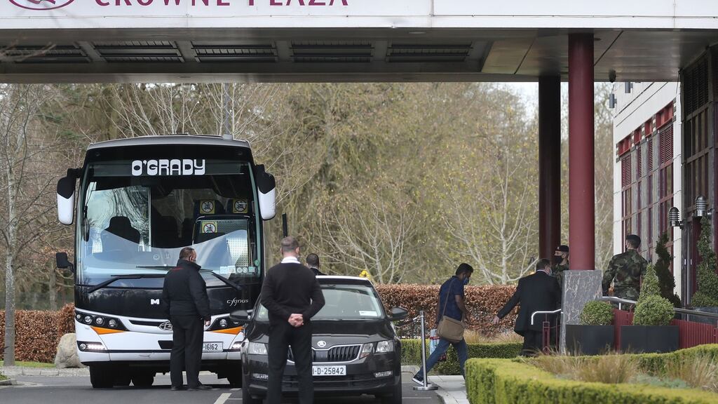 People arriving at the Crowne Plaza Hotel in Santry, the State’s first hotel quarantine centre. File photograph Nick Bradshaw/The Irish Times