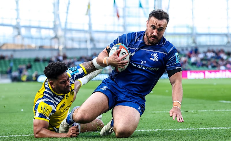 Rónan Kelleher scores Leinster's first try in their URC victory against Zebre on May 10th. Photograph: Billy Stickland/Inpho