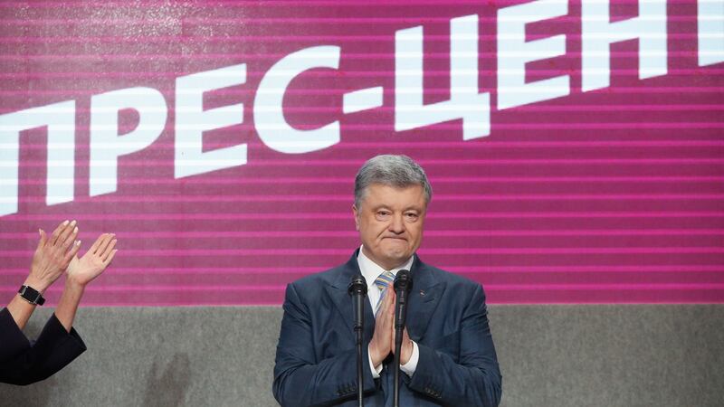 Ukrainian president and presidential candidate Petro Poroshenko following exit poll results. Photograph: Sergey Dolzhenko/EPA