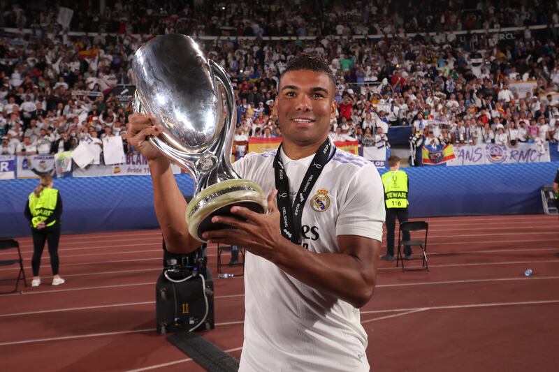 Casemiro won five Champions Leagues with Real Madrid, which is why United see him as a sure thing. But his job in his last team was to win the ball and give it to Luka Modric or Toni Kroos. Photograph: Alex Grimm/Getty Images 
