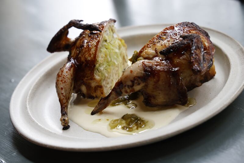 Whole roasted quail on brioche with vin jaune sauce at Comet, a one-star contender. Photograph: Nick Bradshaw