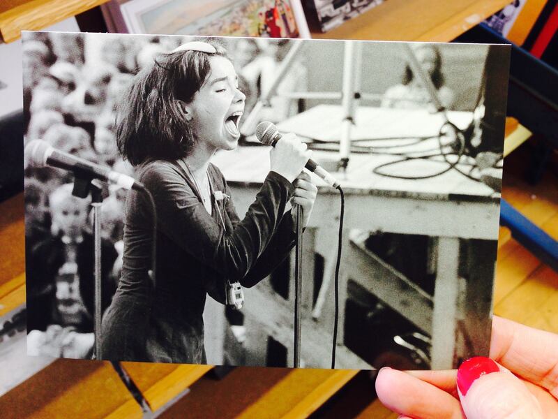 A Bjork postcard for sale in Reykjavík