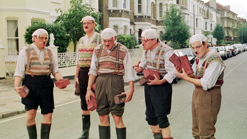 Terry Jones, John Cleese, Michael Palin, Terry Gilliam and Eddie Izzard dressed as Gumbies for a sketch for ‘Python Night’ in 1999. Photograph: Thane Bruckland/PA Wire