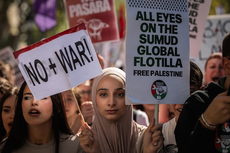 University students protesting in support of the Palestinian people in Spain. Photograph: Marcos del Mazo/LightRocket via Getty Images
