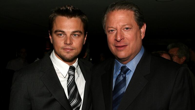 Leonardo DiCaprio and  Al Gore  at the GQ magazine 2006 Men of the Year dinner   in West Hollywood, California. Photograph: Kevin Winter/Getty Images