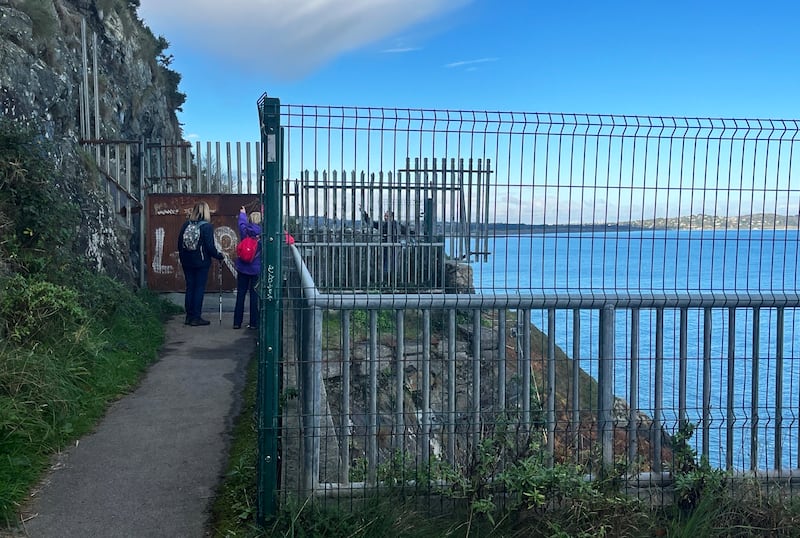 The ‘Bray gate’ barrier erected by Wicklow County Council in an attempt to close the cliff walk to walkers. Photograph: Tim O'Brien