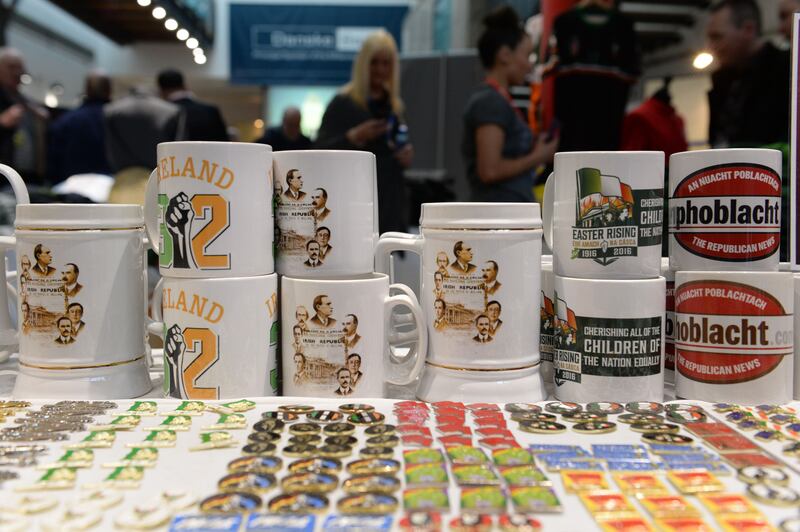 Republican merchandise for sale at the Sinn Féin Ard Fheis in 2015. Photograph: Dara Mac Dónaill